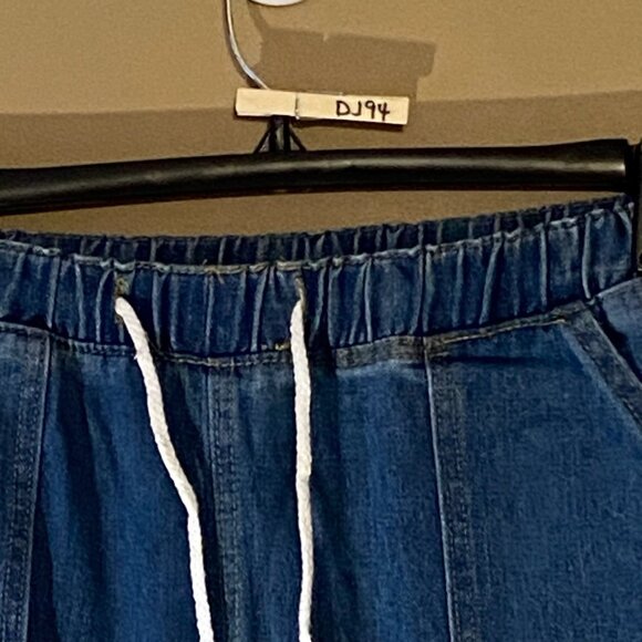 Destroyed Denim Jeans Pants Frayed Hem Elastic Waistband Women Large Drawstring - Picture 5 of 9